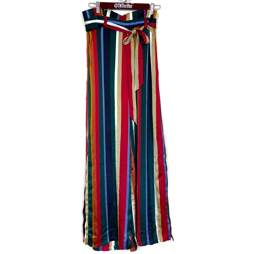 Lucy Paris Womens Paperbag Wide Leg Stripe Multicolor Pants Size Medium Fall 70s
